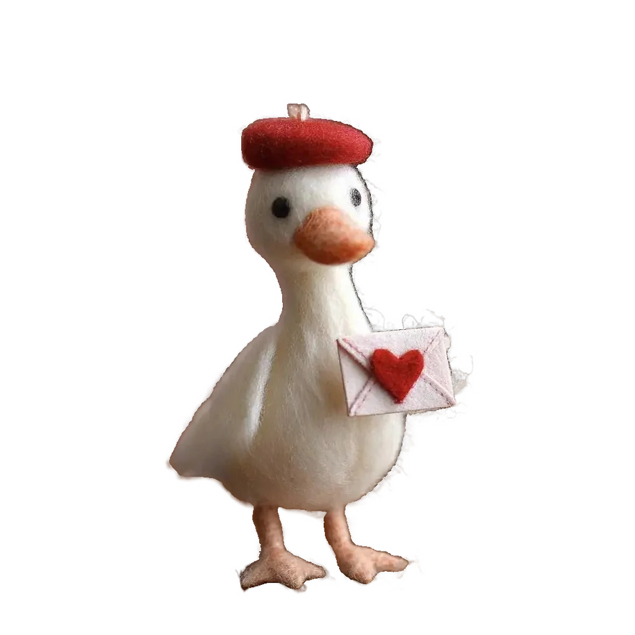 Love Letter Duck in Red Beret – Wool Felt Parisian Messenger