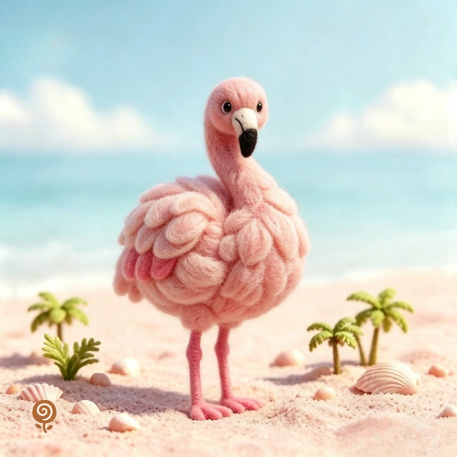 The Quietly Radiant Flamingo – Handmade Wool Felt Figurine