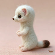 Handmade Wool Felt White Stoat Figurine – Woodland Desk Decor Gift