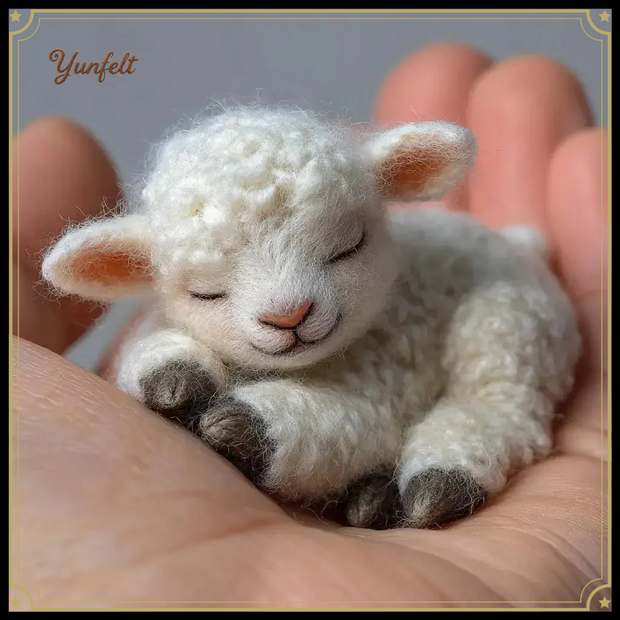 Serene Sleeping Lamb – Wool Felt Curled Up Bedtime Friend
