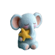 Sleeping Baby Elephant Holding Star – Wool Felt Bedtime Guardian