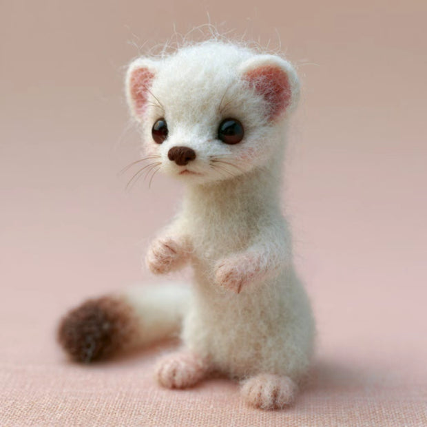 Handmade Wool Felt White Stoat Figurine – Woodland Desk Decor Gift