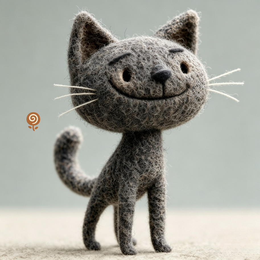 The Quietly Pleased Cat – Handmade Wool Felt Figurine