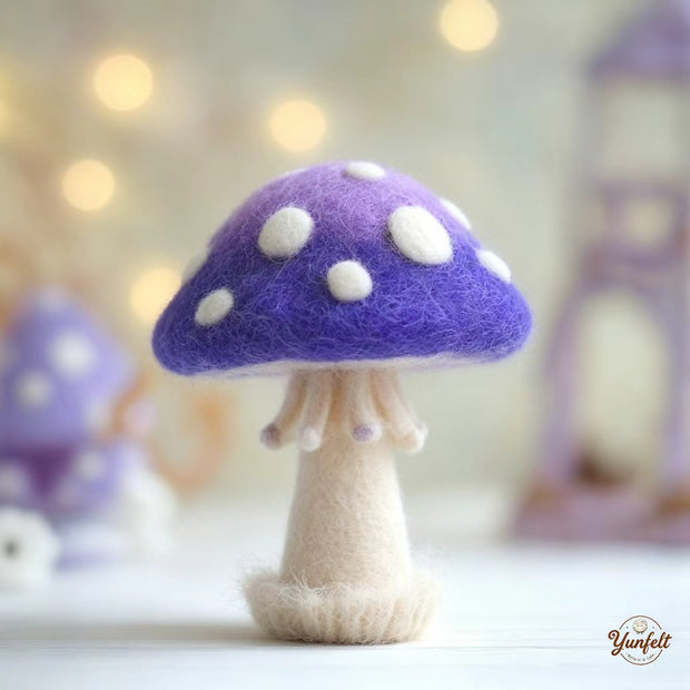Handmade Wool Felt Whimsical Purple Mushroom Figurine – Fairy Tale Desk Decor Gift