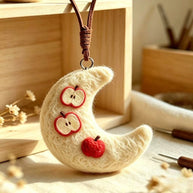 Handmade Wool Felt Apple Moon Ornament – Cozy Fall Desk Decor Gift