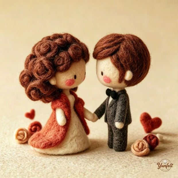 Handmade Wool Felt Sweetheart Couple Figurine – Romantic Wedding Home Decor Gift