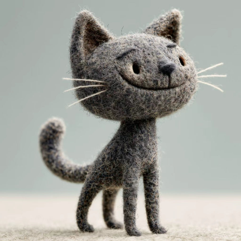 The Quietly Pleased Cat – Handmade Wool Felt Figurine