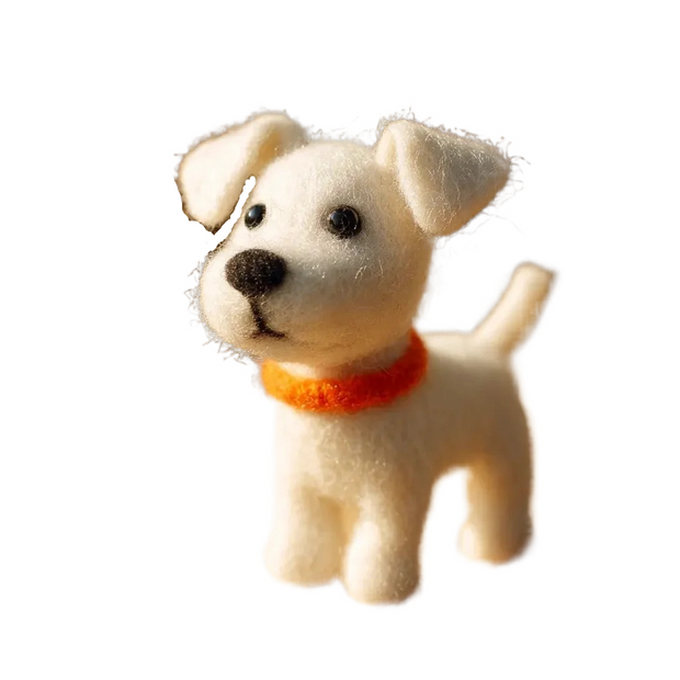 White Dog with Orange Collar – Sunny Wool Felt Desk Pet