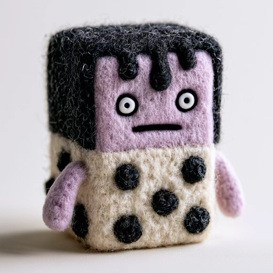 The Puzzled Polka-Dot Monster – Handmade Wool Felt Figurine