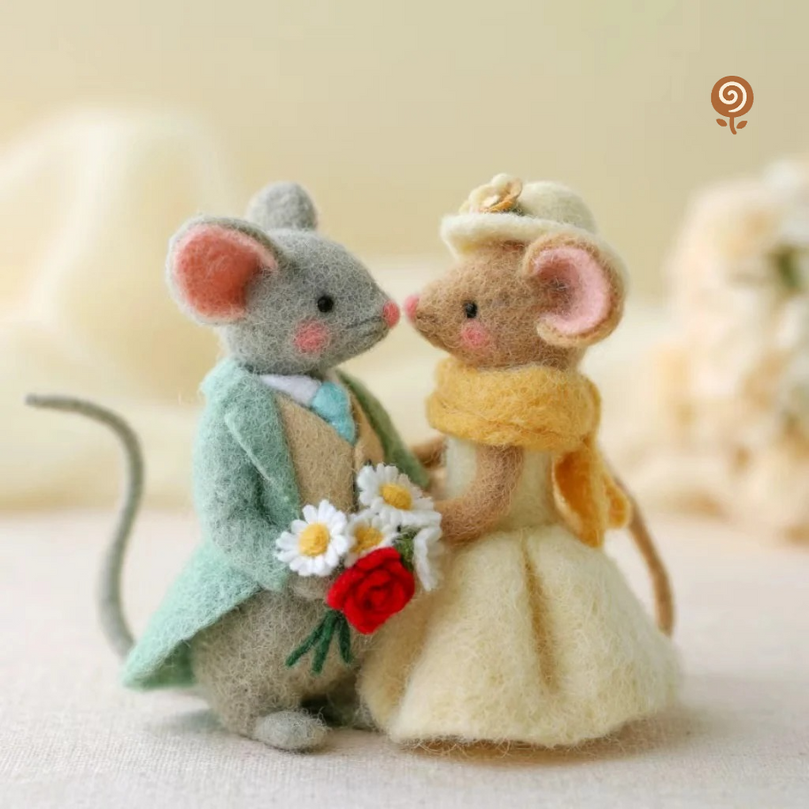 The Ever-After Wedding Mice – Handmade Wool Felt Figurine Set
