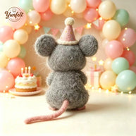 Handmade Wool Felt Party Hat Mouse Figurine – Birthday Desk Decor Gift