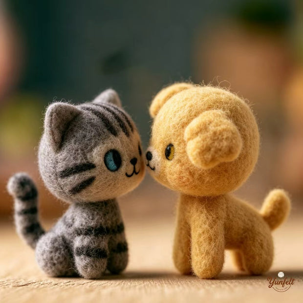 Handmade Wool Felt Cat & Dog Couple Figurine – Sweet Desk Decor Gift