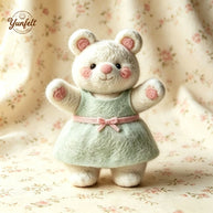 Handmade Wool Felt Teddy Bear Figurine – Mint Dress Desk Decor Gift