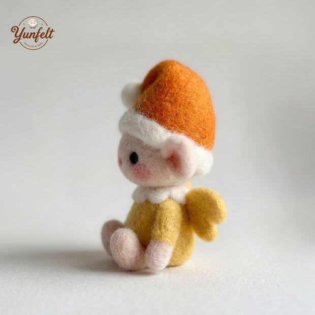 Forest Pixie with Red Hat & Green Wings – Wool Felt Whimsical Art