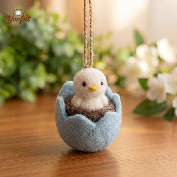 Hatching Chick Spring Ornament – Wool Felt Cracked Egg Decor