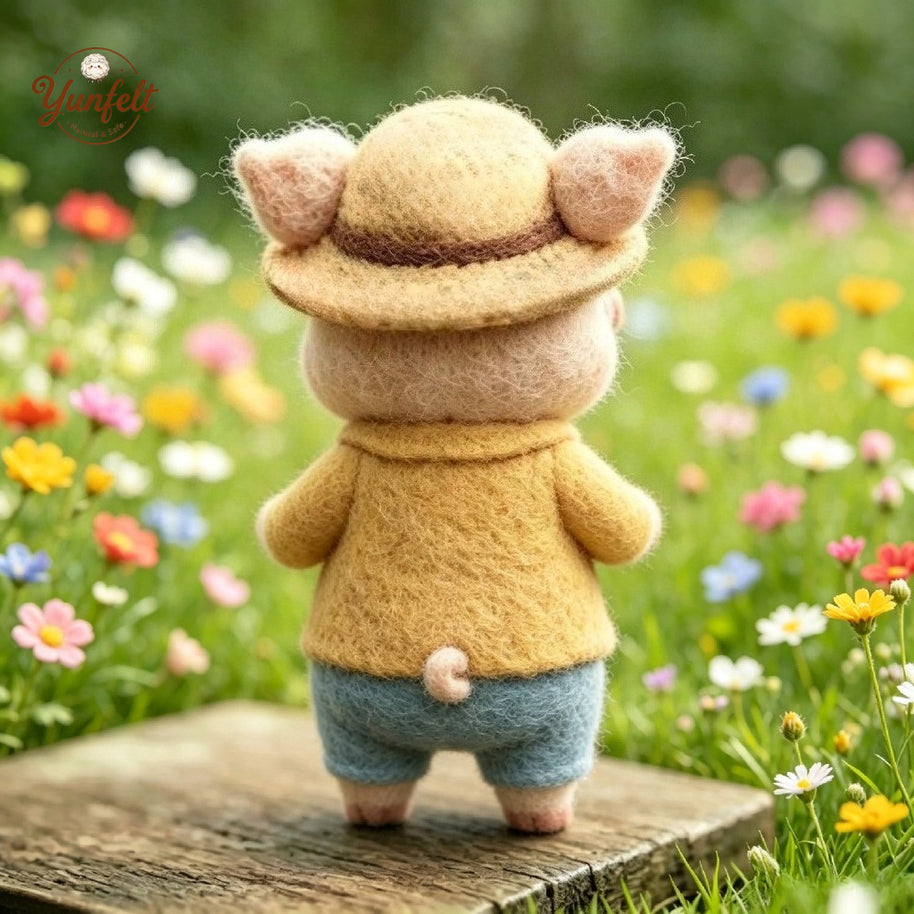 Handmade Wool Felt Piglet Figurine – Storybook Desk Decor Gift