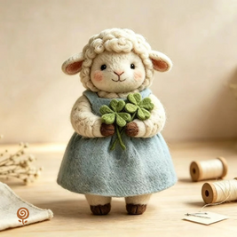 The Four-Leaf Clover Little Lamb – Handmade Wool Felt Figurine