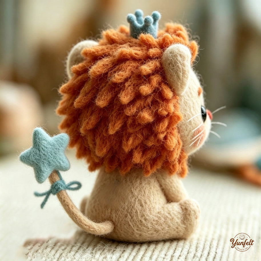 The Star-Tailed Little Lion – Handmade Wool Felt Figurine