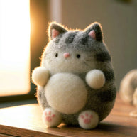 Handmade Wool Felt Chubby Tabby Cat Figurine – Cozy Desk Decor Gift