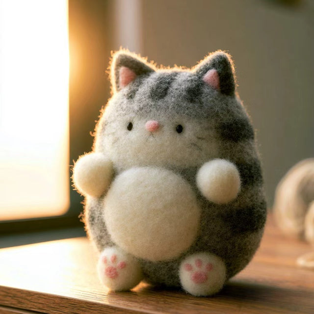 The Cozy Tabby Cat – Handmade Wool Felt Figurine