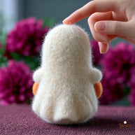 Handmade Wool Felt Ghost with Pumpkin Figurine – Spooky Halloween Desk Decor Gift