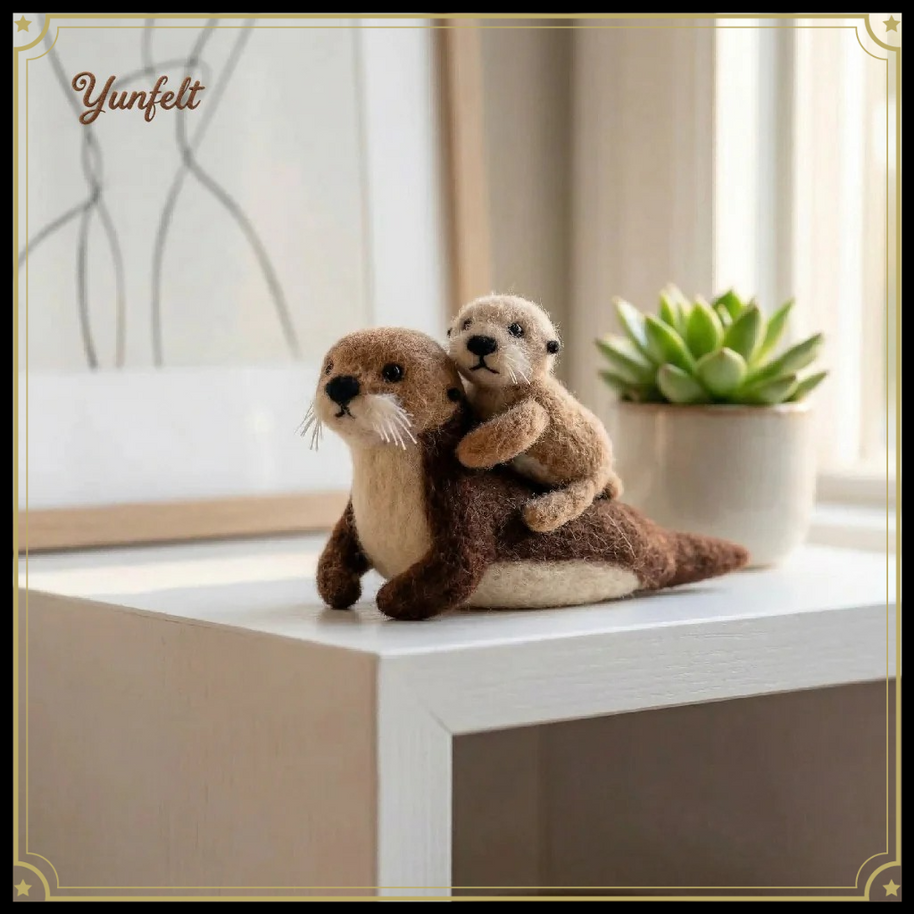 Mother & Baby Sea Otter – Wool Felt Coastal Bond Figurine