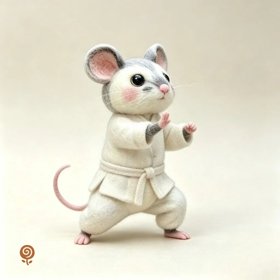 The Little Kung Fu Mouse – Handmade Wool Felt Figurine