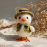 Handmade Wool Felt Hat Duck Figurine – Rustic Desk Decor Gift