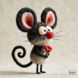 The Wide-Eyed Flower Mouse – Handmade Wool Felt Figurine