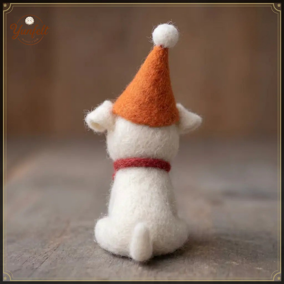 Party Elf Puppy with Bone – Wool Felt Festive Desk Pet