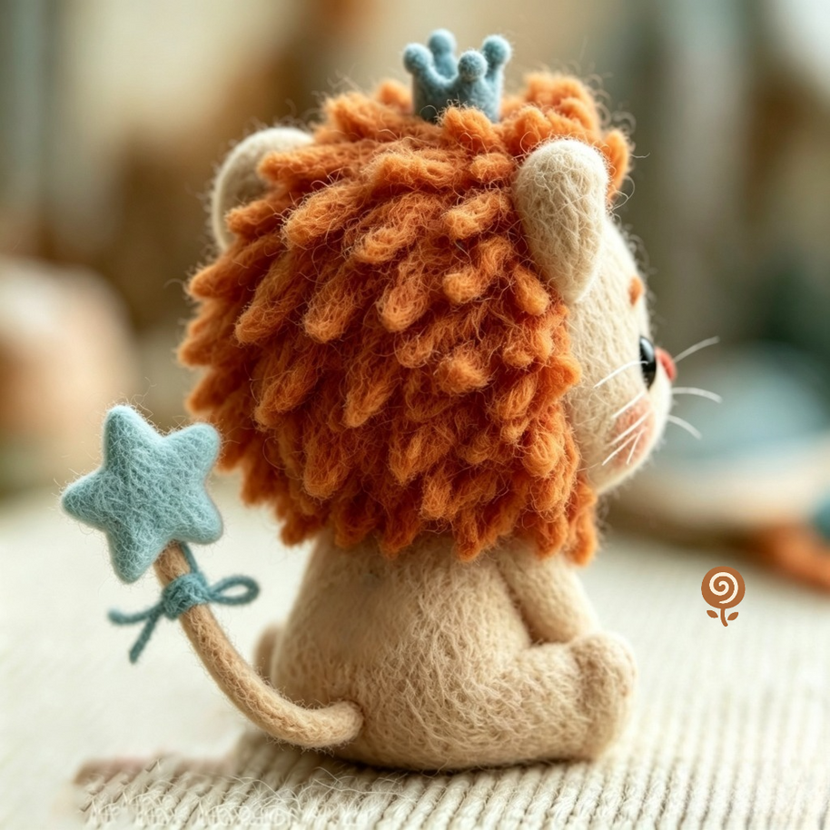 The Star-Tailed Little Lion – Handmade Wool Felt Figurine