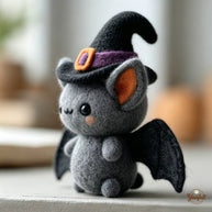 Handmade Wool Felt Witch Bat Figurine – Halloween Desk Decor Gift