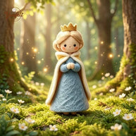 Handmade Wool Felt Woodland Princess Figurine with Golden Crown – Fairy Tale Desk Decor Gift