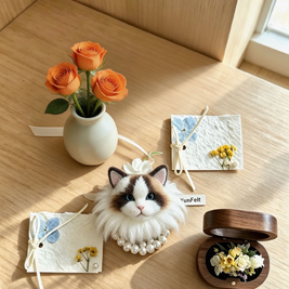 Custom Pet Portrait Floral Keepsake – Handmade Wool Felt Brooch or Wrist Corsage