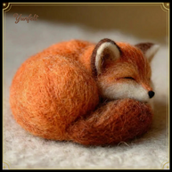 Curled Up Sleeping Fox – Wool Felt Woodland Figurine