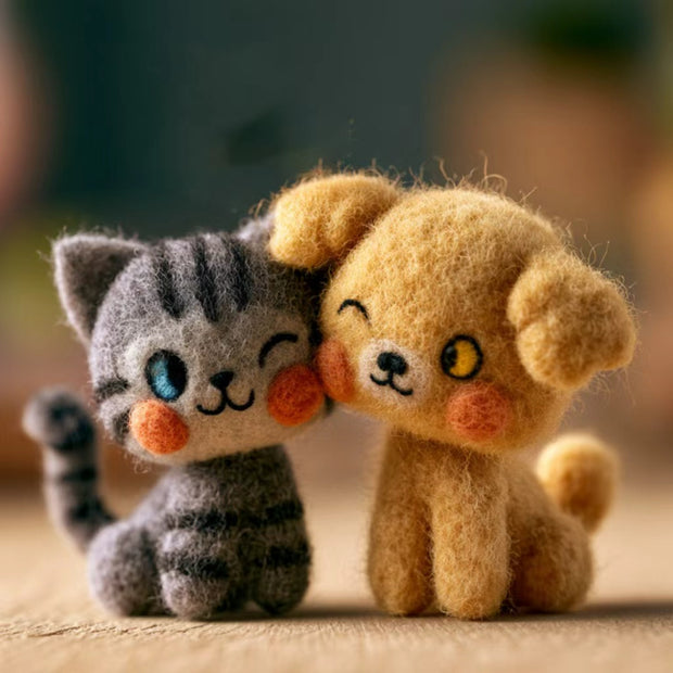 Handmade Wool Felt Cat & Dog Couple Figurine – Sweet Desk Decor Gift