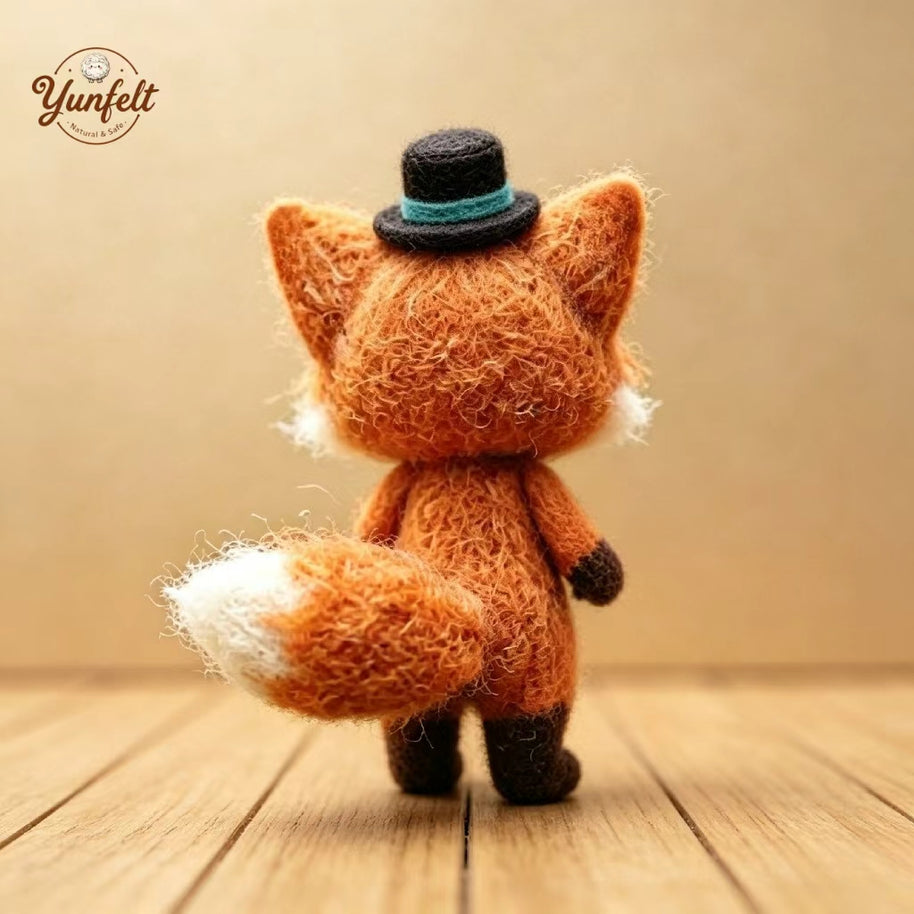 Handmade Wool Felt Top Hat Fox Figurine – Romantic Desk Decor Gift