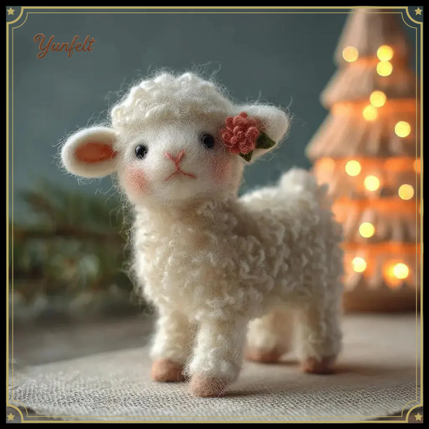 Blossom Meadow Lamb – Wool Felt Figurine with Flower Accent