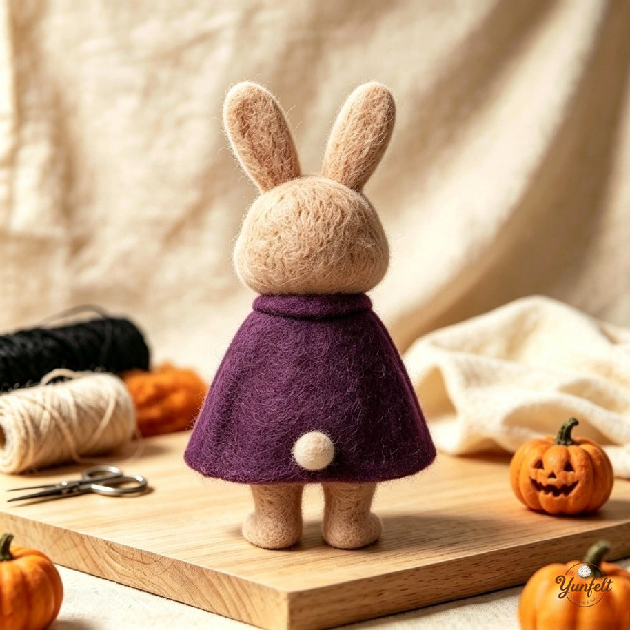 Handmade Wool Felt Cape Bunny Figurine – Whimsical Halloween Home Decor Gift