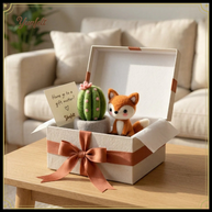 Fox & Cactus Companions – Wool Felt Whimsical Desk Set