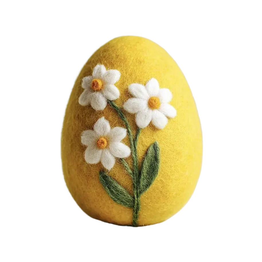 Sunny Yellow Easter Egg – Wool Felt Daisy Spring Decor