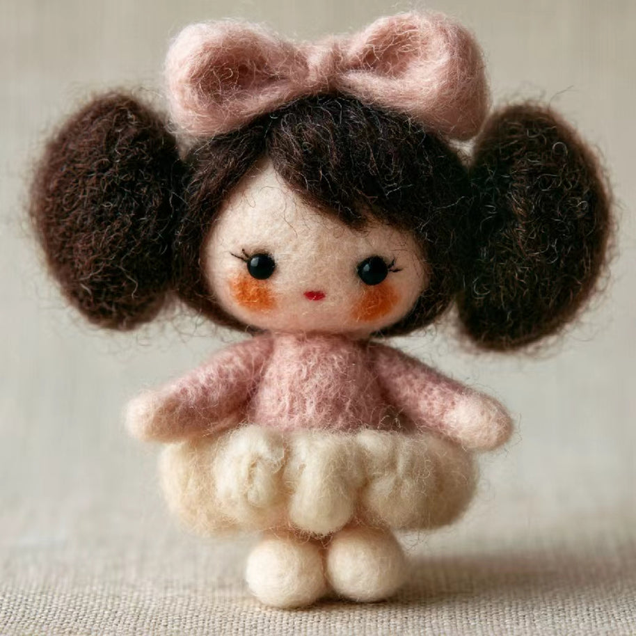 The Pink Bow Ballerina – Handmade Wool Felt Figurine