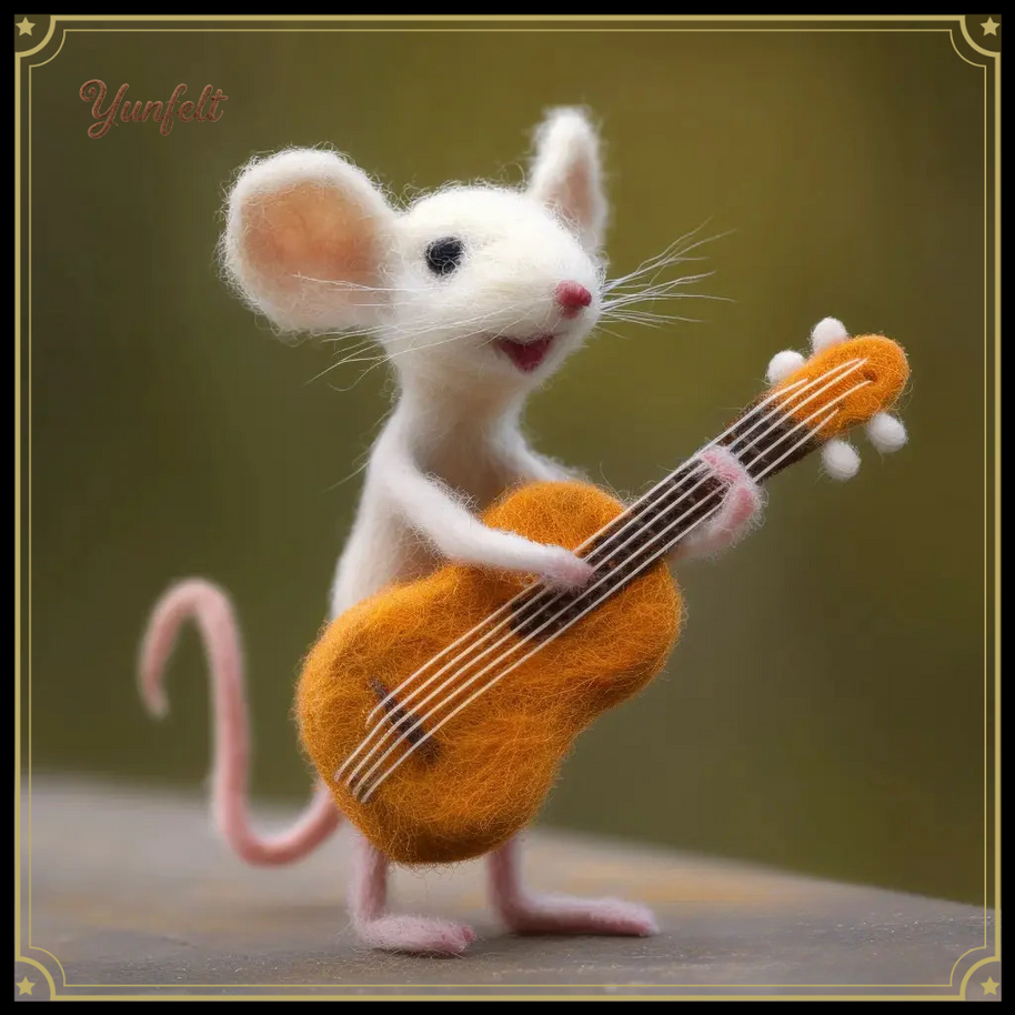 Mouse Playing Guitar – Cheerful Wool Felt Musician Figurine