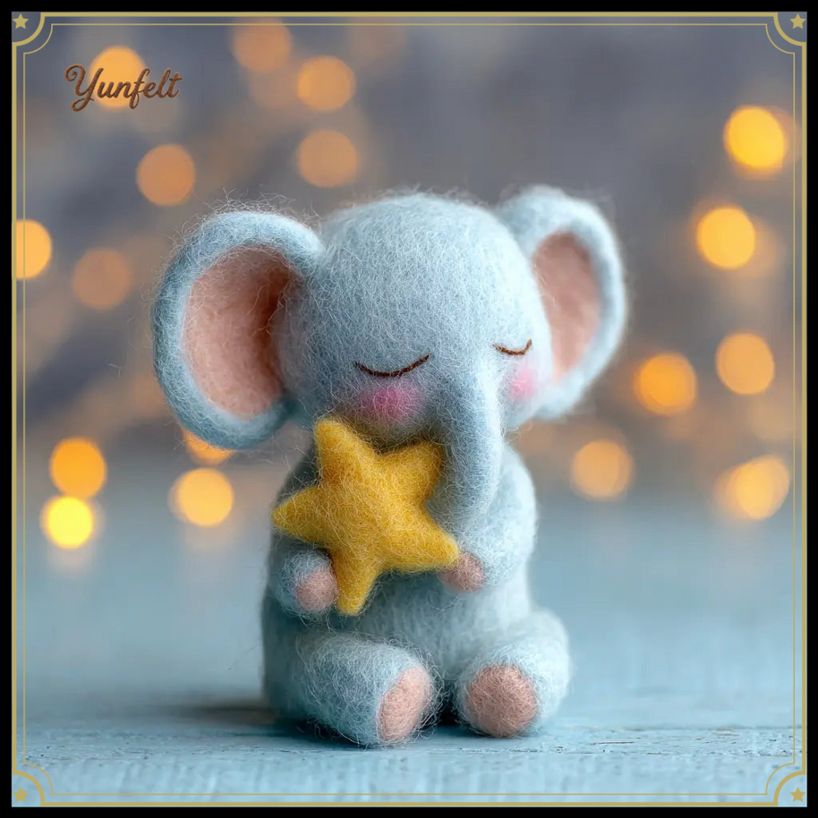 Sleeping Baby Elephant Holding Star – Wool Felt Bedtime Guardian