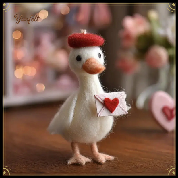Love Letter Duck in Red Beret – Wool Felt Parisian Messenger