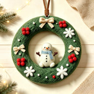 Handmade Wool Felt Snowman Wreath Ornament – Christmas Holiday Home Decor Gift