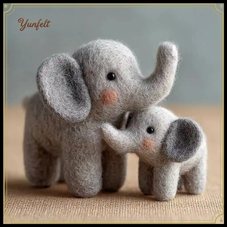 Lucky Mother & Baby Elephant – Wool Felt Fortune Symbol Set
