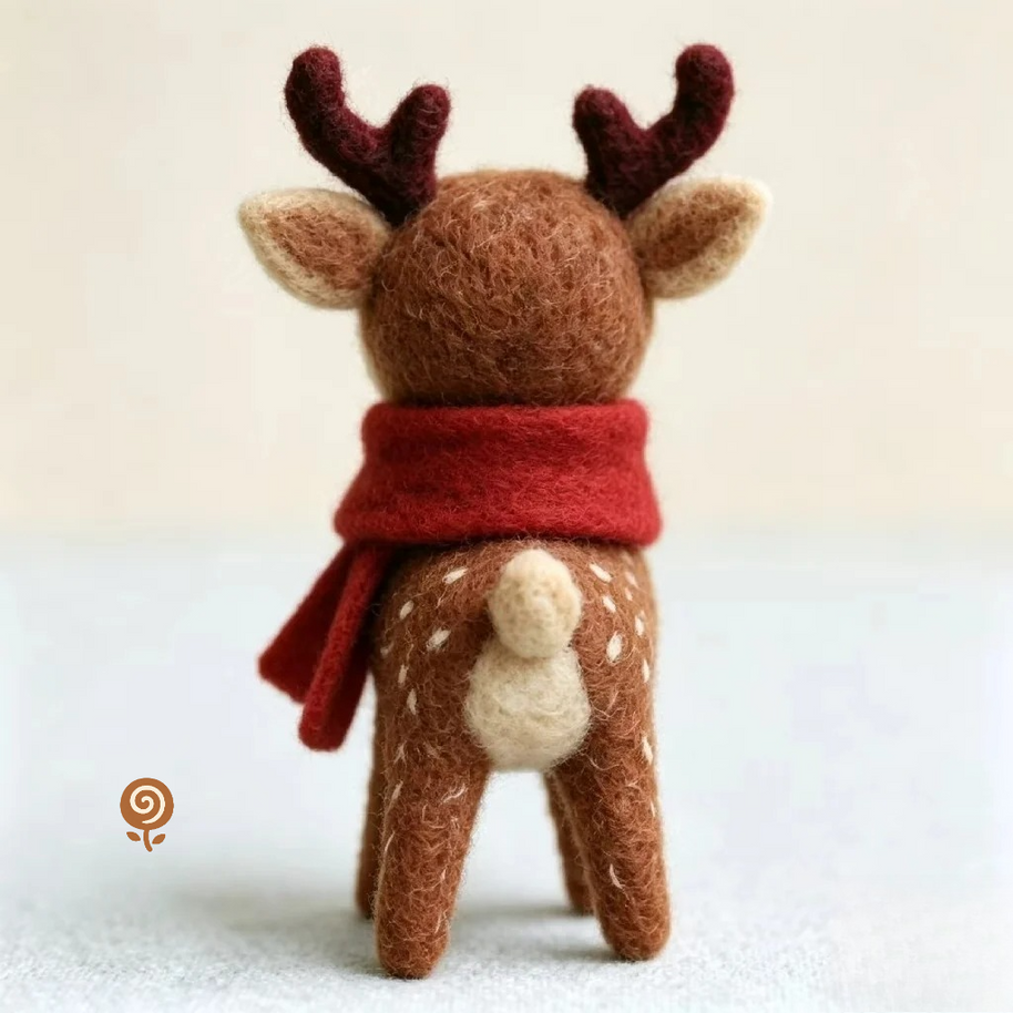 The Red-Scarf Little Reindeer – Handmade Wool Felt Figurine