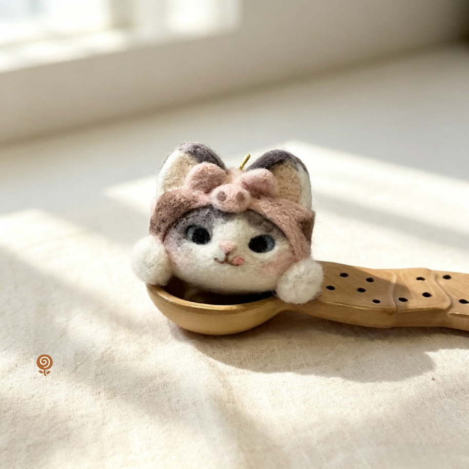 Flower Crown or Aviator Cat Head – Handmade Wool Felt Miniature Figurine