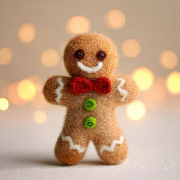 Handmade Wool Felt Gingerbread Man Figurine – Christmas Holiday Desk Decor Gift
